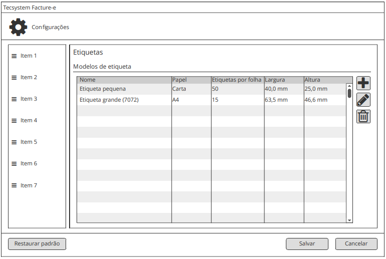  Configurações de etiquetas
